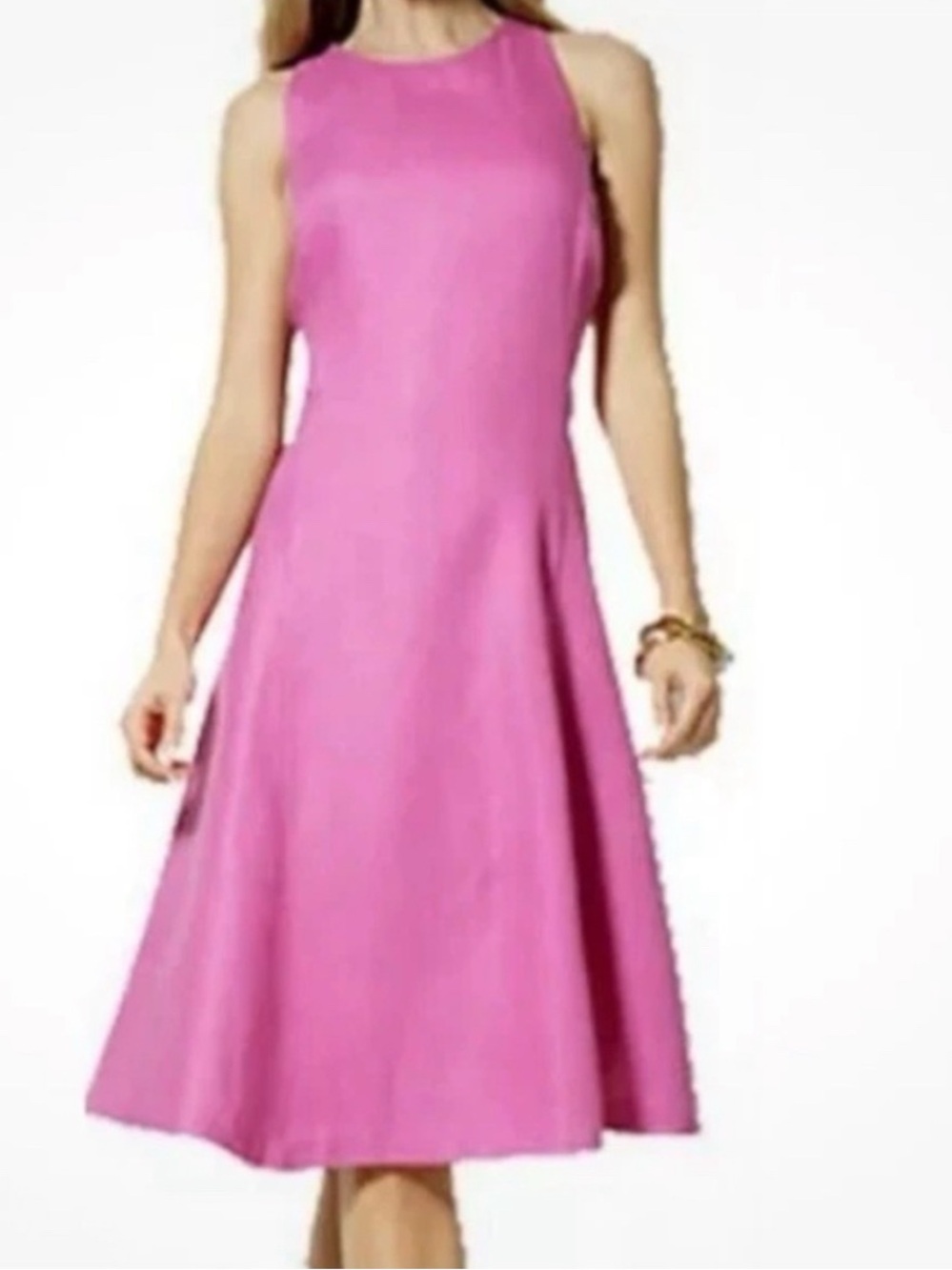 Ralph Lauren Bright Pink Sleeveless A-Line Midi Dress 100% linen